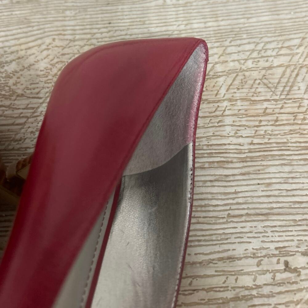 Vintage Y2K Marc Fisher Red Leather Bow Pointed Toe Cutout Kitten Heel Pumps 6 - Picture 12 of 16